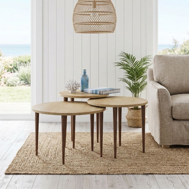Τραπεζάκι Σαλονιού Σετ 3 Τμχ Nola Χρώμα Sapphire Oak Ø60x46