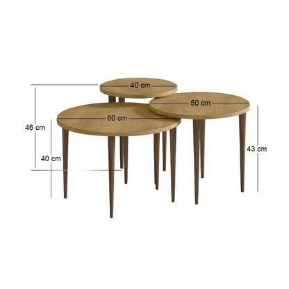 Τραπεζάκι Σαλονιού Σετ 3 Τμχ Nola Χρώμα Sapphire Oak Ø60x46