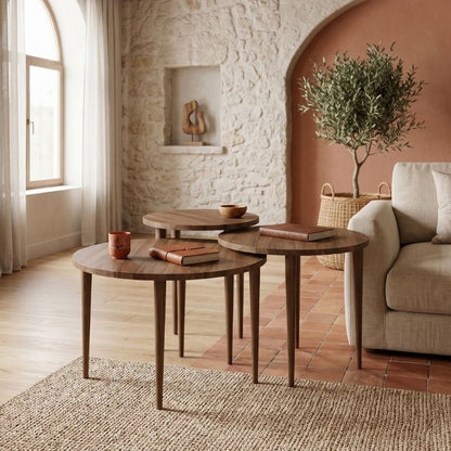 Τραπεζάκι Σαλονιού Σετ 3 Τμχ Nola Χρώμα Καρυδί Ø60x46