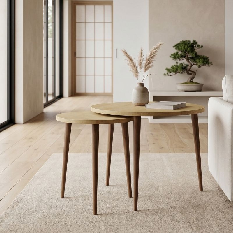 Τραπεζάκι Σαλονιού Σετ 2 Τμχ Nola Χρώμα Sapphire Oak Ø60x46