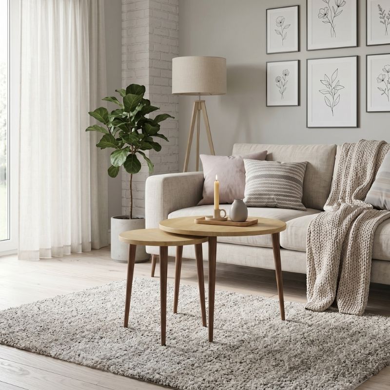 Τραπεζάκι Σαλονιού Σετ 2 Τμχ Nola Χρώμα Sapphire Oak Ø60x46