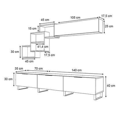 Σύνθεση Τηλεόρασης Heydar Χρώμα Καρυδί 210x35x40