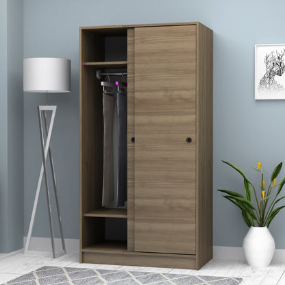 Ντουλάπα Ρούχων Misra Δίφυλλη Συρόμενη Χρώμα Καρυδί 94x52x182