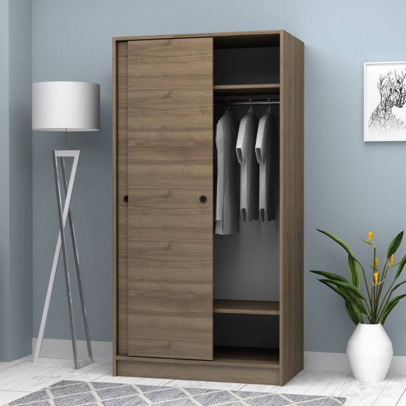 Ντουλάπα Ρούχων Misra Δίφυλλη Συρόμενη Χρώμα Καρυδί 94x52x182