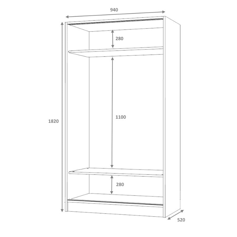 Ντουλάπα Ρούχων Misra Δίφυλλη Συρόμενη Χρώμα Καρυδί 94x52x182