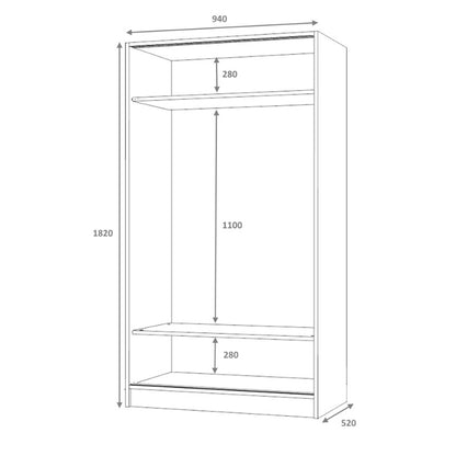Ντουλάπα Ρούχων Misra Δίφυλλη Συρόμενη Χρώμα Καρυδί 94x52x182