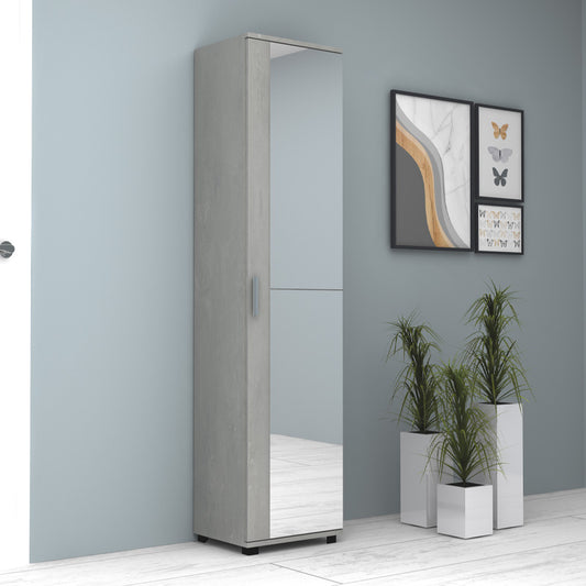 Ντουλάπα Ρούχων - Παπουτσοθήκη Visla Μονόφυλλη με Καθρέπτη Χρώμα Γκρι Σκυροδέματος 45x36x187