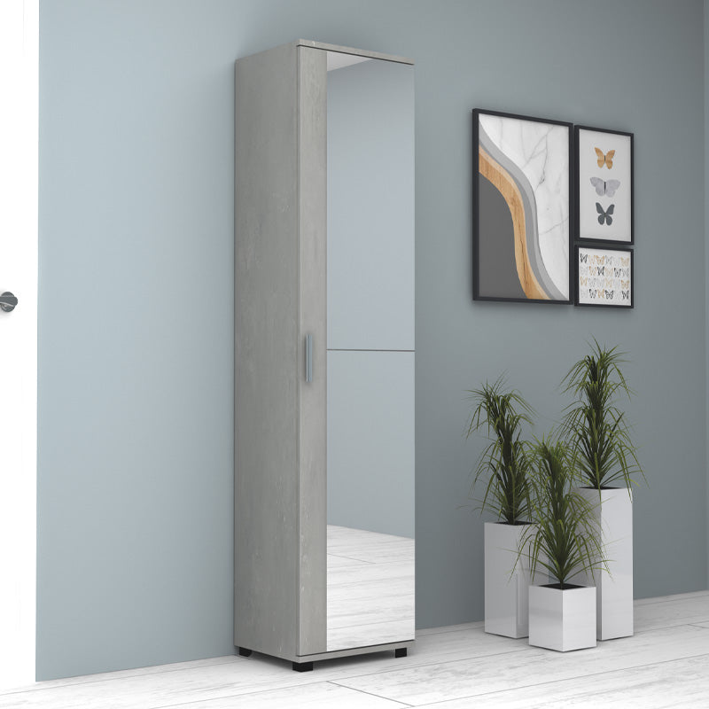 Ντουλάπα Ρούχων - Παπουτσοθήκη Visla Μονόφυλλη με Καθρέπτη Χρώμα Γκρι Σκυροδέματος 45x36x187