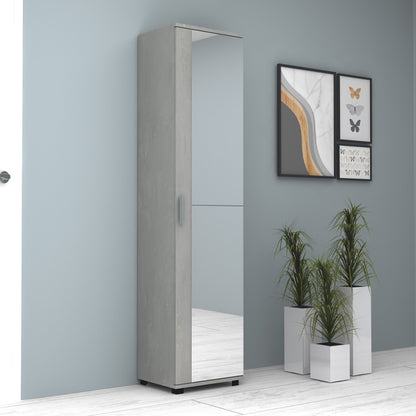 Ντουλάπα Ρούχων - Παπουτσοθήκη Visla Μονόφυλλη με Καθρέπτη Χρώμα Γκρι Σκυροδέματος 45x36x187