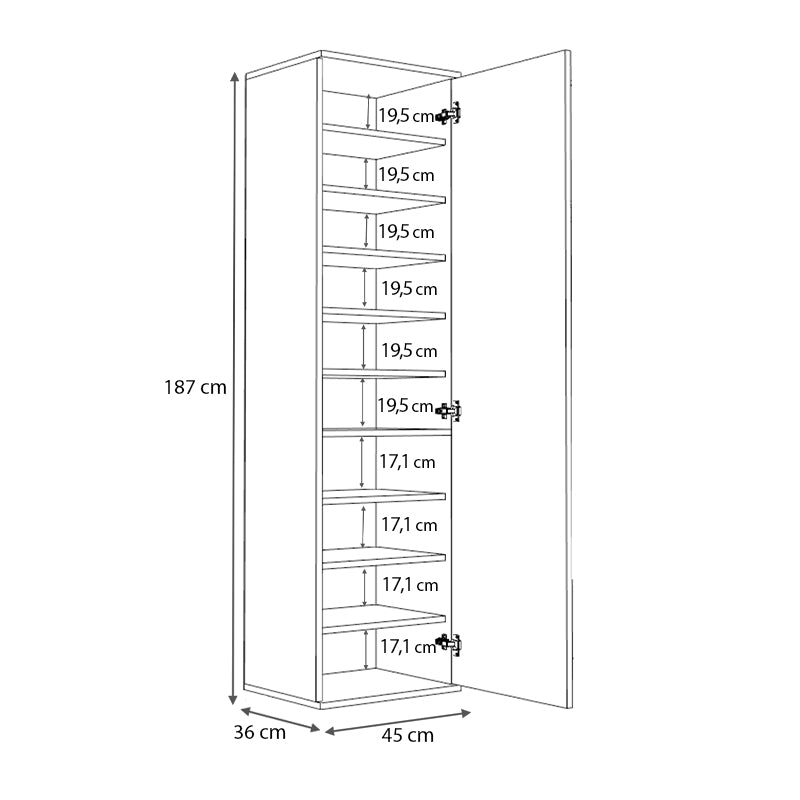 Ντουλάπα Ρούχων - Παπουτσοθήκη Visla Μονόφυλλη με Καθρέπτη Χρώμα Γκρι Σκυροδέματος 45x36x187