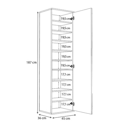 Ντουλάπα Ρούχων - Παπουτσοθήκη Visla Μονόφυλλη με Καθρέπτη Χρώμα Γκρι Σκυροδέματος 45x36x187