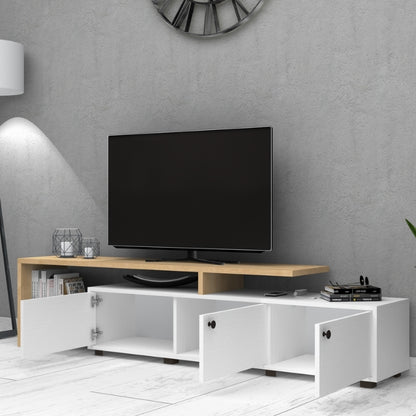 Έπιπλο Τηλεόρασης Amadeo Χρώμα Λευκό - Φυσικό Οξιάς 197,5x35x46