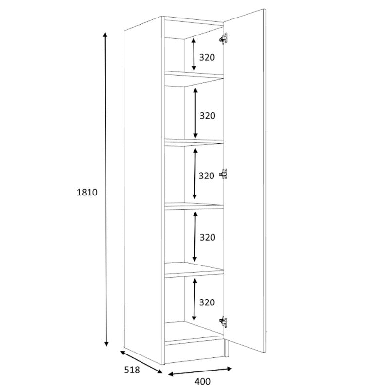 Ντουλάπα Ρούχων Ricardo Μονόφυλλη Χρώμα Λευκό 40x51,8x181