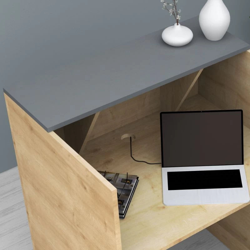 Γραφείο Υποδοχής - Reception Gemini Χρώμα Φυσικό Οξιάς - Ανθρακί 90x50x110