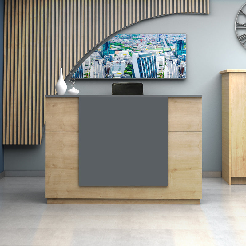 Γραφείο Υποδοχής - Reception Gemini Χρώμα Φυσικό Οξιάς - Ανθρακί 180x70x110