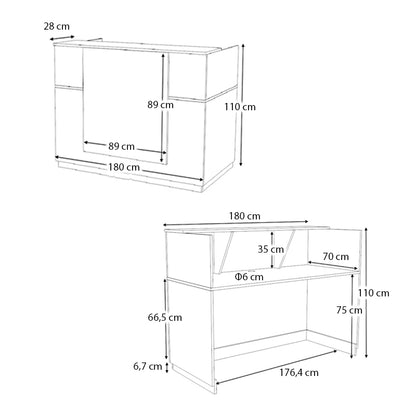 Γραφείο Υποδοχής - Reception Gemini Χρώμα Φυσικό Οξιάς - Ανθρακί 180x70x110