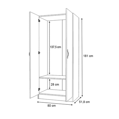 Ντουλάπα Ρούχων Vivian Δίφυλλη Χρώμα Καρυδί 80x51,8x181