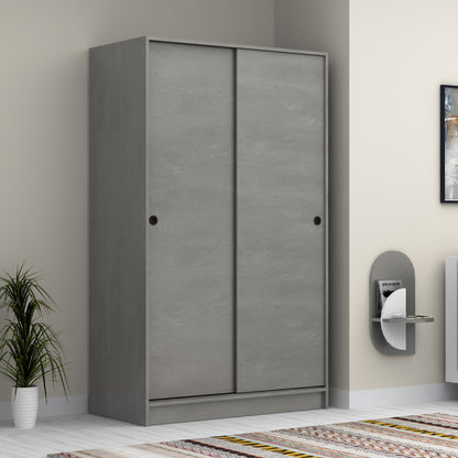 Ντουλάπα Ρούχων Regio Δίφυλλη Συρόμενη Χρώμα Γκρι Σκυροδέματος 120x60x200