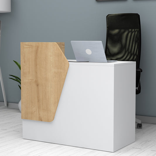 Γραφείο Υποδοχής - Reception Merlin Χρώμα Λευκό - Φυσικό Οξιάς 110x50x101,8