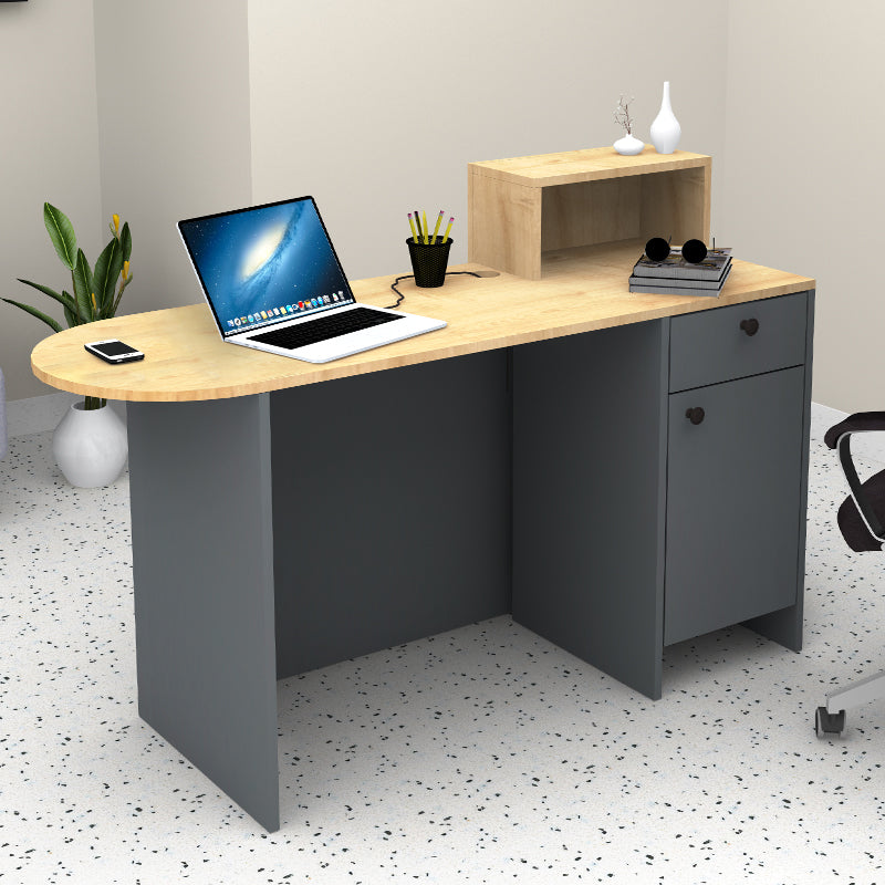 Γραφείο Υποδοχής - Reception Rezio Χρώμα Ανθρακί - Φυσικό Οξιάς 140x50x101,8