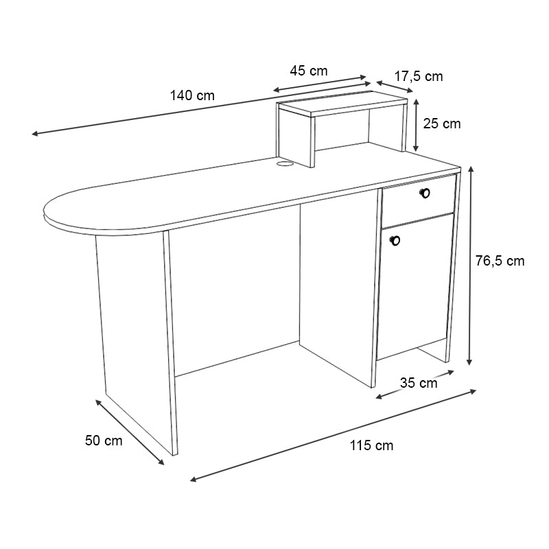 Γραφείο Υποδοχής - Reception Rezio Χρώμα Ανθρακί - Φυσικό Οξιάς 140x50x101,8