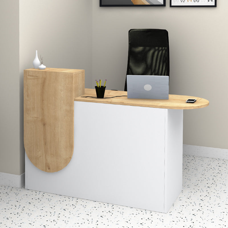 Γραφείο Υποδοχής - Reception Rezio Χρώμα Λευκό - Φυσικό Οξιάς 140x50x101,8
