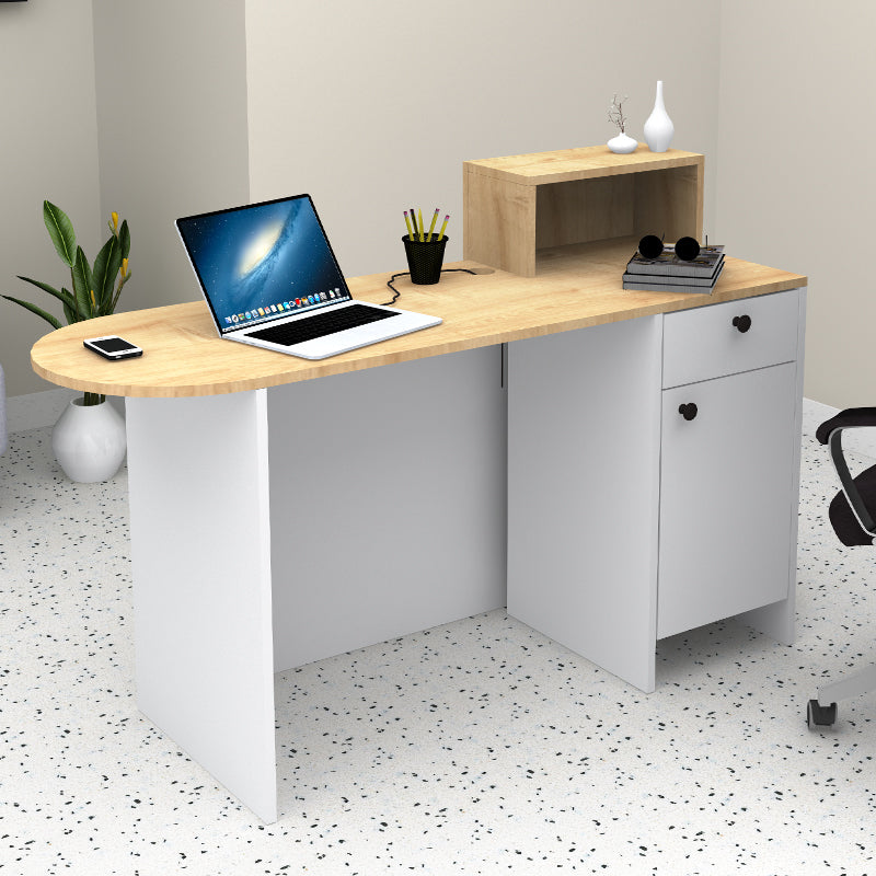 Γραφείο Υποδοχής - Reception Rezio Χρώμα Λευκό - Φυσικό Οξιάς 140x50x101,8