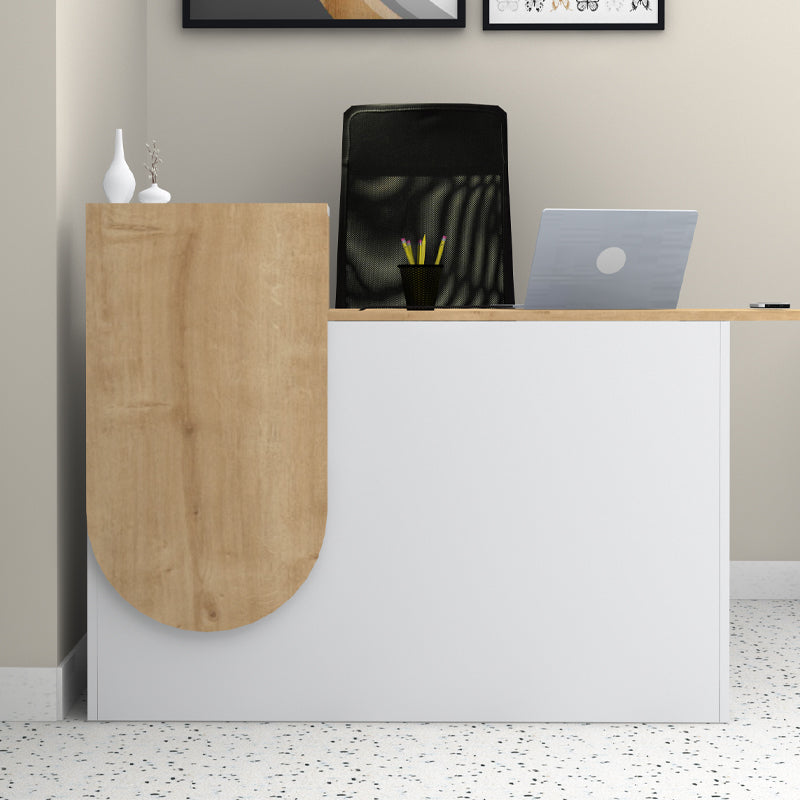 Γραφείο Υποδοχής - Reception Rezio Χρώμα Λευκό - Φυσικό Οξιάς 140x50x101,8