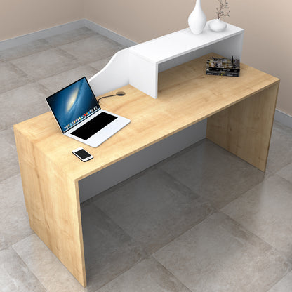 Γραφείο Υποδοχής - Reception Lione Χρώμα Φυσικό Οξιάς - Λευκό 160x60x100