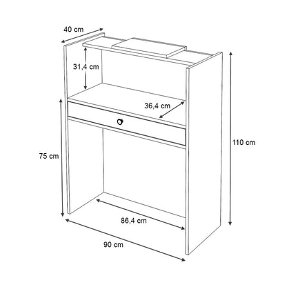 Γραφείο Υποδοχής - Reception Mezzo Χρώμα Λευκό - Φυσικό Οξιάς 90x40x110