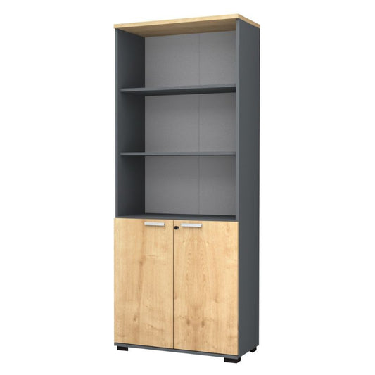 Βιβλιοθήκη Γραφείου Επαγγελματική Venturo Χρώμα Ανθρακί - Φυσικό Οξιάς 80x40x200