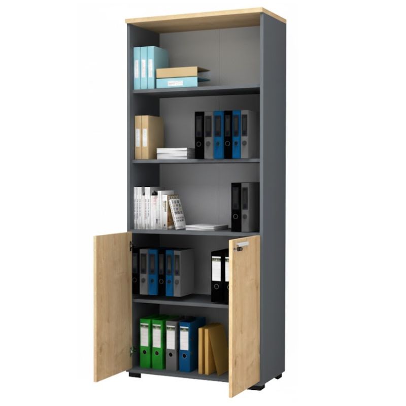 Βιβλιοθήκη Γραφείου Επαγγελματική Venturo Χρώμα Ανθρακί - Φυσικό Οξιάς 80x40x200