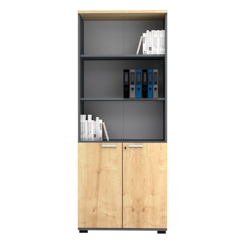Βιβλιοθήκη Γραφείου Επαγγελματική Venturo Χρώμα Ανθρακί - Φυσικό Οξιάς 80x40x200