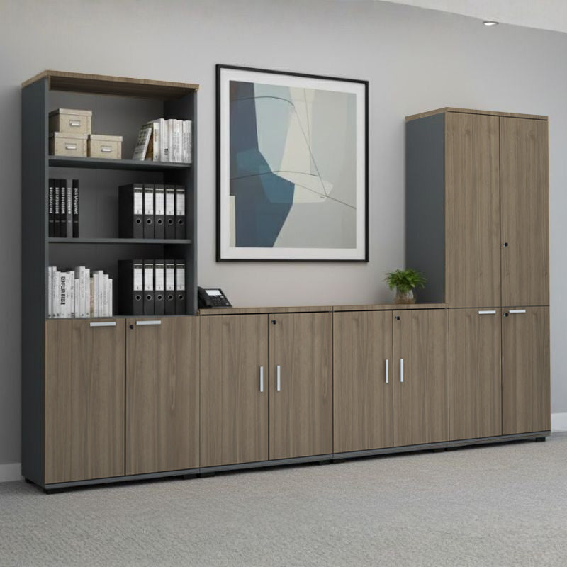 Βιβλιοθήκη Γραφείου με Κλειδαριά Επαγγελματική Venturo Χρώμα Ανθρακί - Καρυδί 80x40x200