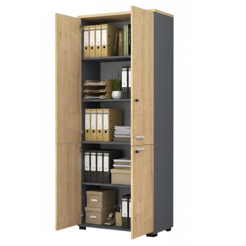 Ντουλάπα Γραφείου Επαγγελματική Venturo Χρώμα Ανθρακί - Φυσικό Οξιάς 80x40x200