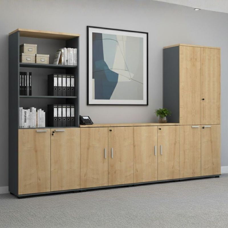 Ντουλάπα Γραφείου Επαγγελματική Venturo Χρώμα Ανθρακί - Φυσικό Οξιάς 80x40x200