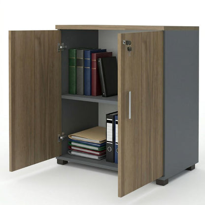 Ντουλάπι Γραφείου με Κλειδαριά Επαγγελματικό Venturo Χρώμα Ανθρακί - Καρυδί 80x40x80