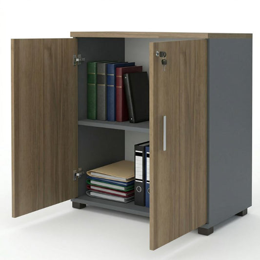 Ντουλάπι Γραφείου με Κλειδαριά Επαγγελματικό Venturo Χρώμα Ανθρακί - Καρυδί 80x40x80