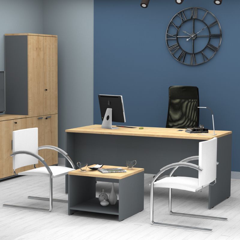 Τραπεζάκι Γραφείου Επαγγελματικό Venturo Χρώμα Ανθρακί - Φυσικό Οξιάς 60x60x45