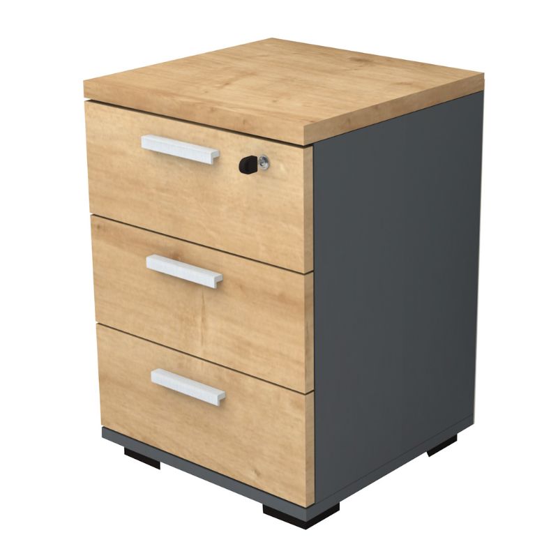 Συρταριέρα Γραφείου Επαγγελματική Venturo Χρώμα Ανθρακί - Φυσικό Οξιάς 39x40x57