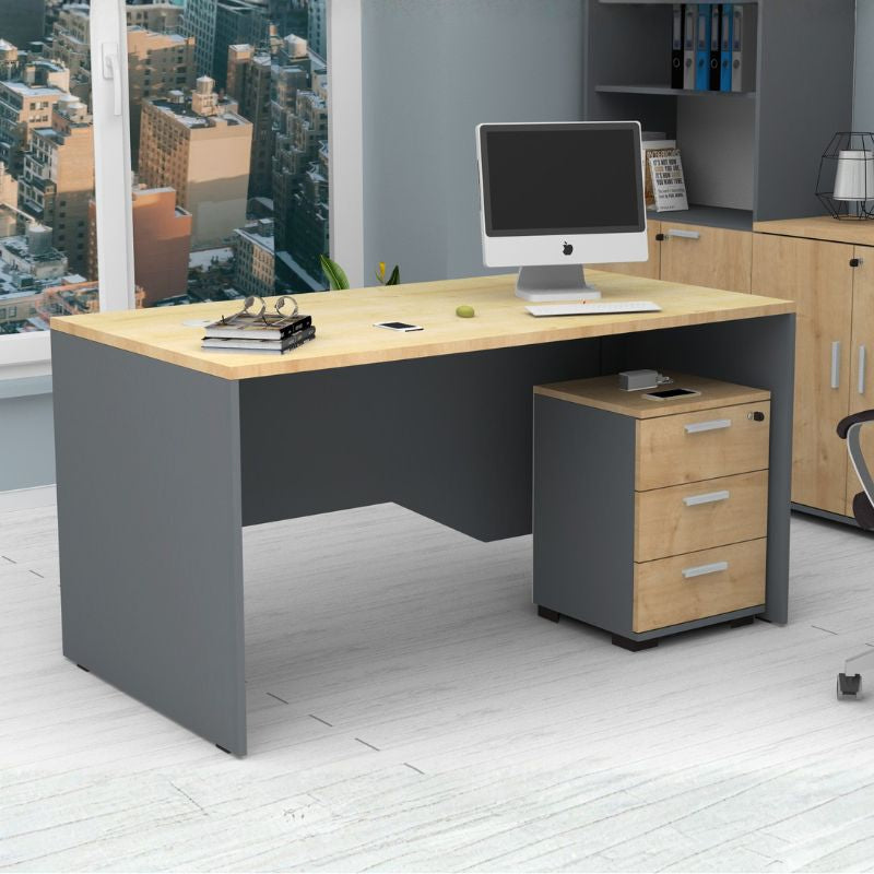 Συρταριέρα Γραφείου Επαγγελματική Venturo Χρώμα Ανθρακί - Φυσικό Οξιάς 39x40x57