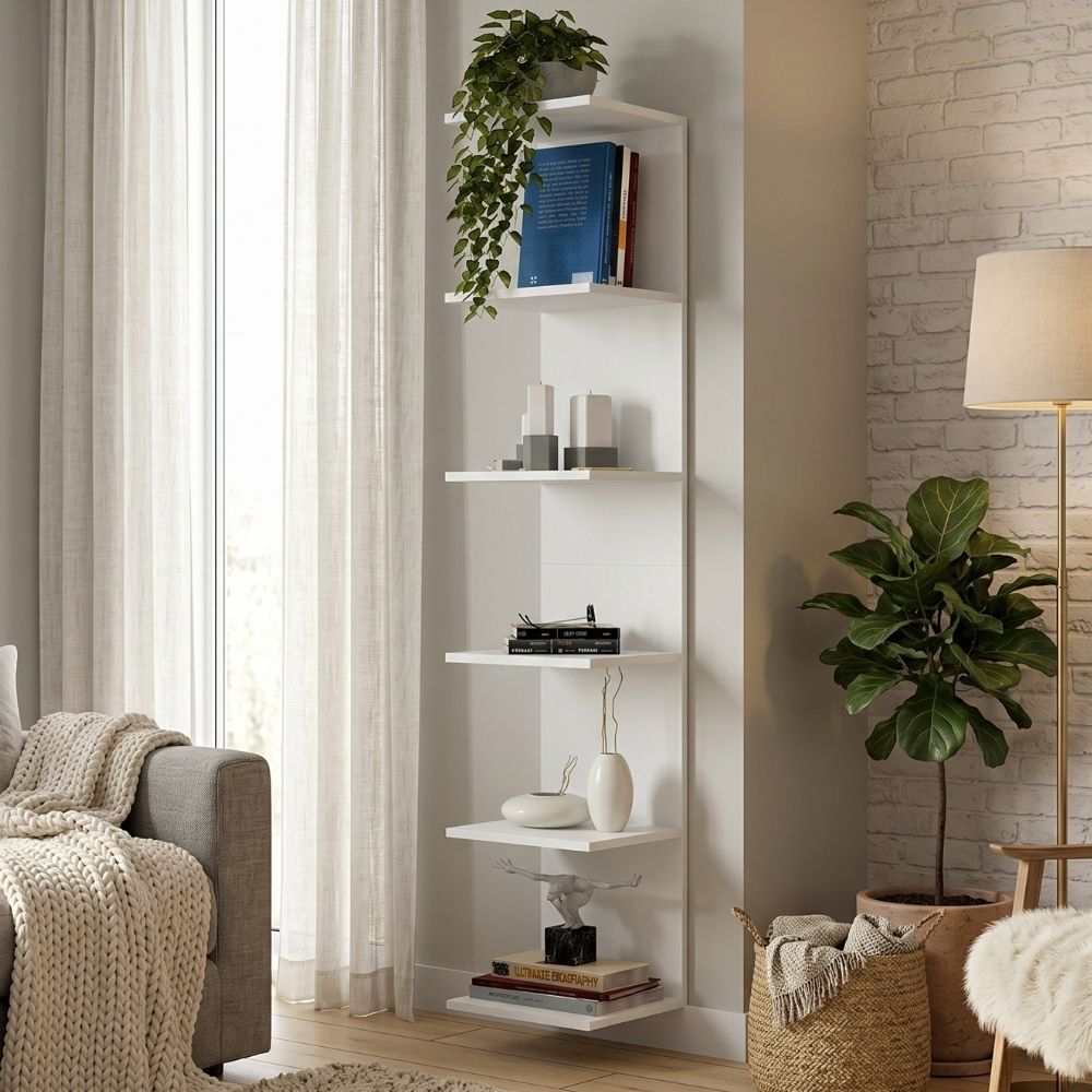 Bookshelf - Wall Shelf Silver Color White 34.6x31.5x180