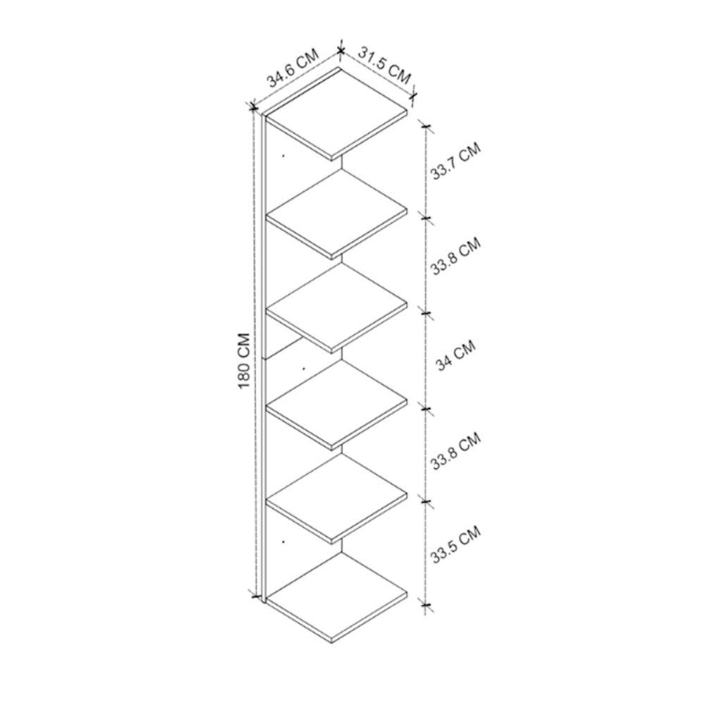 Bookshelf - Wall Shelf Silver Color White 34.6x31.5x180