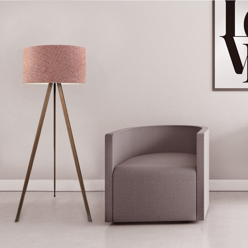 Φωτιστικό Δαπέδου Rosling MDF/Ύφασμα PVC Χρώμα Καρυδί - Dusty Rose 38X38X140