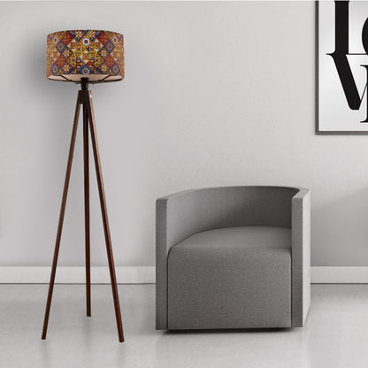 Φωτιστικό Δαπέδου Rosling MDF/Ύφασμα PVC Χρώμα Καρυδί - Πολύχρωμο 38x38x140