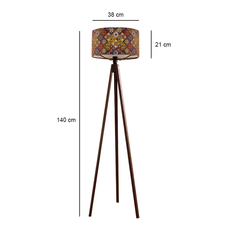 Φωτιστικό Δαπέδου Rosling MDF/Ύφασμα PVC Χρώμα Καρυδί - Πολύχρωμο 38x38x140
