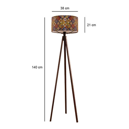 Φωτιστικό Δαπέδου Rosling MDF/Ύφασμα PVC Χρώμα Καρυδί - Πολύχρωμο 38x38x140