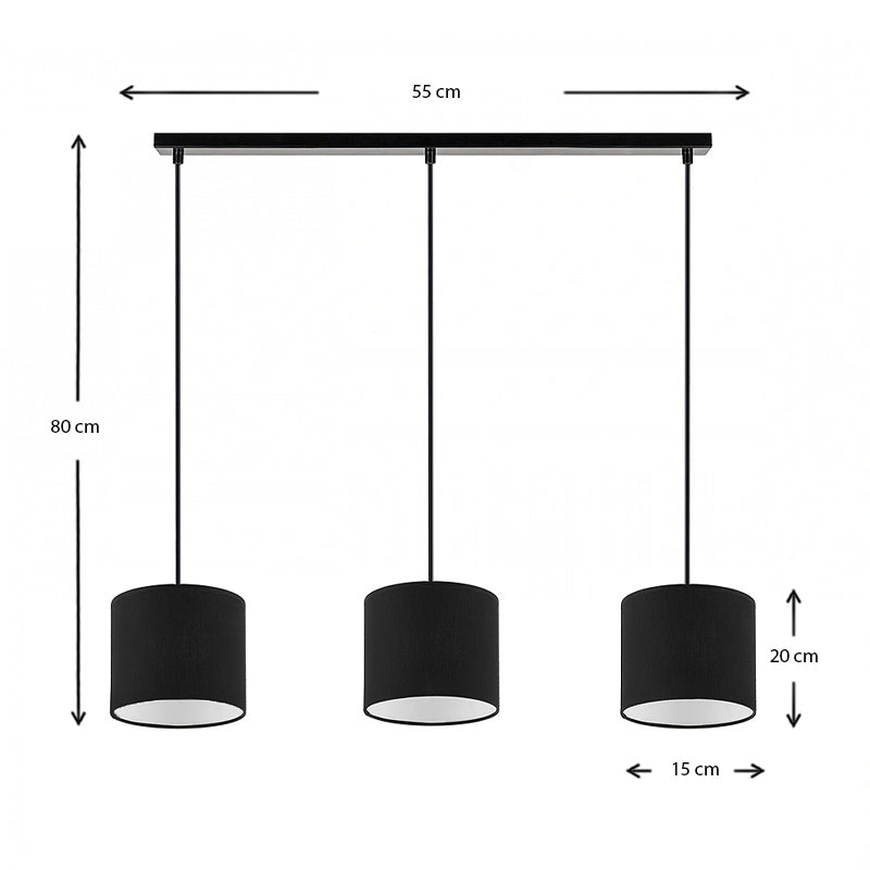 Φωτιστικό Οροφής Morris E27 Υφασμάτινο Τρίφωτο Χρώμα Μαύρο 55X15X70