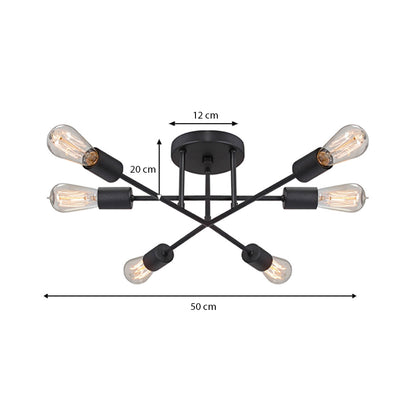 Φωτιστικό Οροφής Helga E27 Μεταλλικό Εξάφωτο Χρώμα Μαύρο 50X12X20