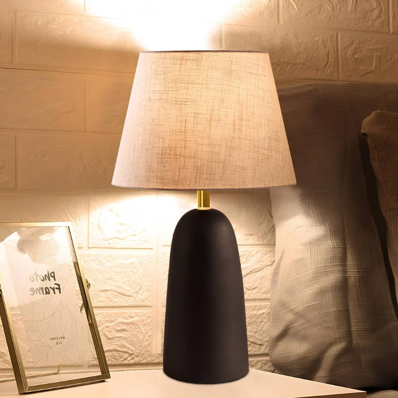 Φωτιστικό Επιτραπέζιο Odesa E27 Μεταλλικό - Ύφασμα PVC Χρώμα Μαύρο - Κρεμ Ø22x35